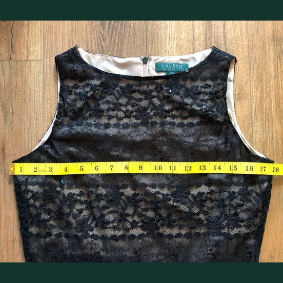 LAUREN Ralph Lauren black lace sparkly sequin  above the knee lined dress 10 - Picture 7 of 7